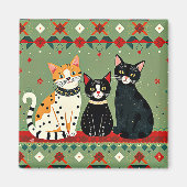 Retro Weihnachtskatzen Magnet (Vorne)