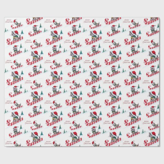 Retro Weihnachtskatzen Party Geschenkpapier (Flach)