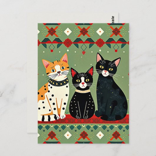 Retro Weihnachtskatzen Postkarte (Vorne/Hinten)