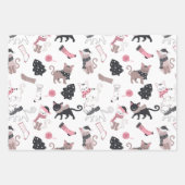 Retro Weihnachtskatzen Rosa Grau Geschenkpapier Set (Vorderseite)