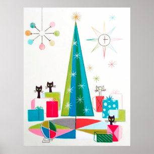 Retro Weihnachtskatzen Weihnachtsgeschenk Poster