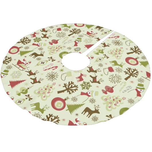 Retro Weihnachtskizze Nahtloses Muster Polyester Weihnachtsbaumdecke (Schrägansicht)