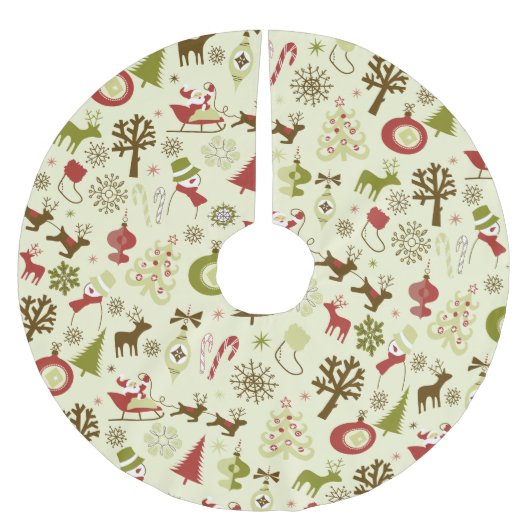 Retro Weihnachtskizze Nahtloses Muster Polyester Weihnachtsbaumdecke (Vorderseite)