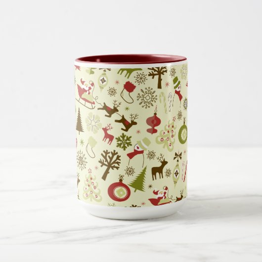 Retro Weihnachtskizze Nahtloses Muster Tasse (Zentrum)