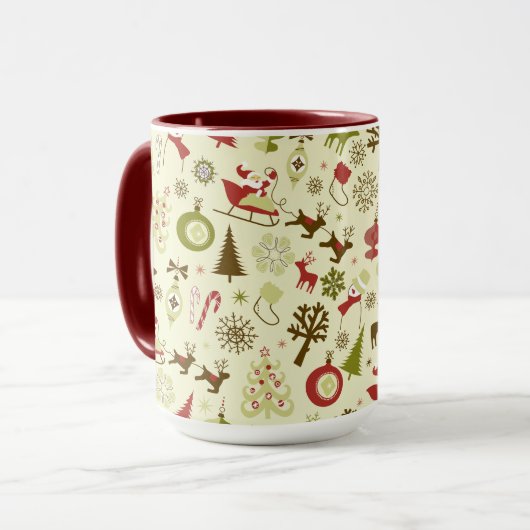 Retro Weihnachtskizze Nahtloses Muster Tasse (Vorderseite Links)