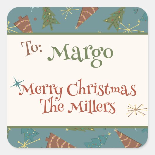 Retro Weihnachtskleid Familie Custom Geschenkaufkl Quadratischer Aufkleber (Vorderseite)