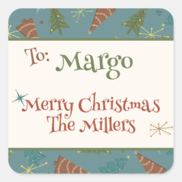 Retro Weihnachtskleid Familie Custom Geschenkaufkl Quadratischer Aufkleber