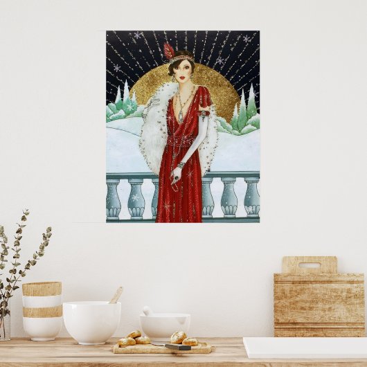 Retro Weihnachtskunst Deko Lady Poster (Küche)