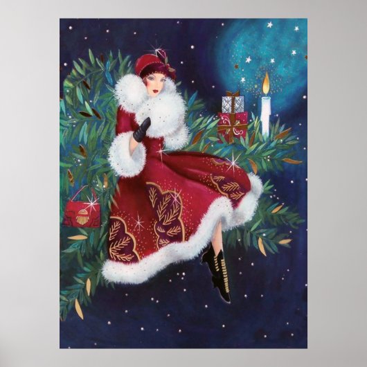 Retro Weihnachtskunst Deko Lady Poster (Vorne)
