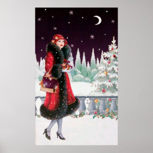 Retro Weihnachtskunst Deko Lady Poster