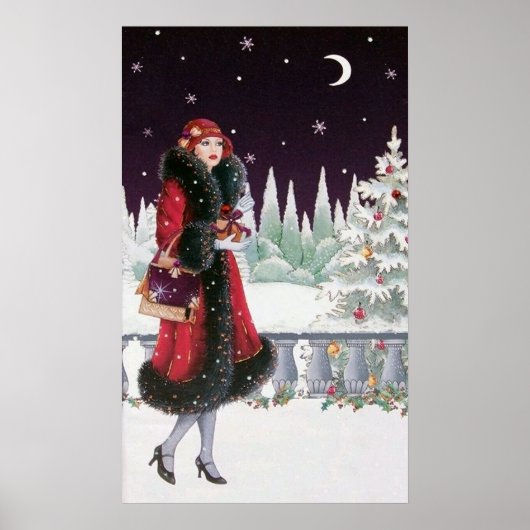 Retro Weihnachtskunst Deko Lady Poster (Vorne)