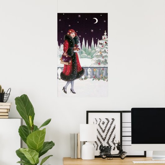 Retro Weihnachtskunst Deko Lady Poster (Heimbüro)
