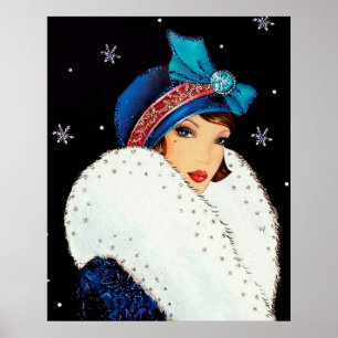 Retro Weihnachtskunst Deko Lady Poster
