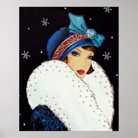 Retro Weihnachtskunst Deko Lady Poster (Vorne)