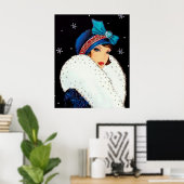 Retro Weihnachtskunst Deko Lady Poster (Heimbüro)