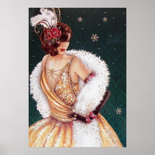 Retro Weihnachtskunst Deko Lady Poster (Vorne)