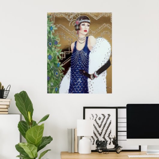 Retro Weihnachtskunst Deko Lady Poster (Heimbüro)