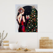 Retro Weihnachtskunst Deko Lady Poster (Küche)