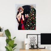 Retro Weihnachtskunst Deko Lady Poster (Heimbüro)