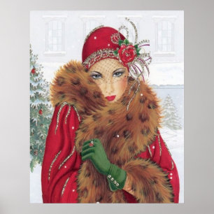 Retro Weihnachtskunst Deko Lady Poster