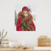 Retro Weihnachtskunst Deko Lady Poster (Küche)