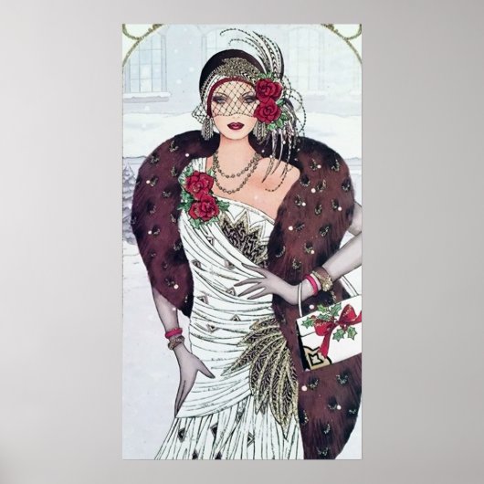 Retro Weihnachtskunst Deko Lady Poster (Vorne)