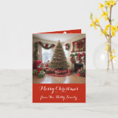 Retro Weihnachtslandschaft, Baum, Geschenke, Karte (Gelbe Blume)