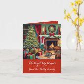Retro Weihnachtslandschaft, Baum, Geschenke, Karte (Gelbe Blume)