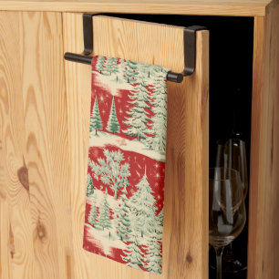 Retro-Weihnachtslandschaft im Vintage-Stil Geschirrtuch