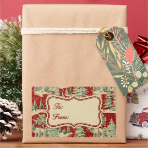 Retro-Weihnachtslandschaft im Vintage-Stil Rechteckiger Aufkleber