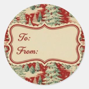 Retro-Weihnachtslandschaft im Vintage-Stil Runder Aufkleber