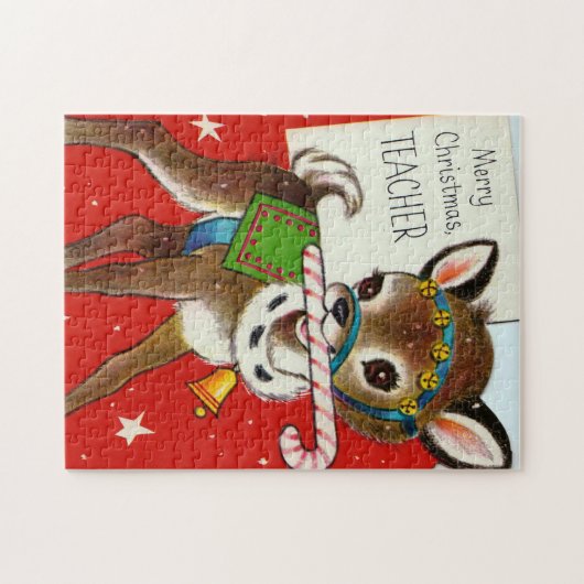 Retro-Weihnachtslehrerin Rentiere Puzzle (Horizontal)