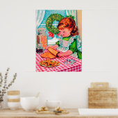 Retro Weihnachtsmädchen Backen Holiday Poster (Küche)