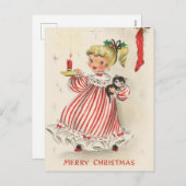 Retro-Weihnachtsmädchen Feiertagspostkarte (Vorne/Hinten)