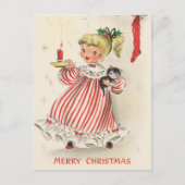 Retro-Weihnachtsmädchen Feiertagspostkarte (Vorderseite)