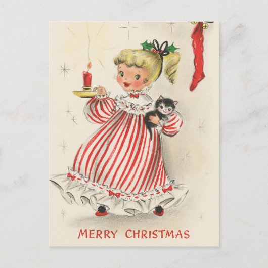 Retro-Weihnachtsmädchen Feiertagspostkarte (Vorderseite)