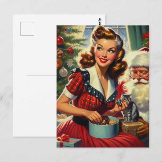 Retro-Weihnachtsmädchen Postkarte (Vorne/Hinten)