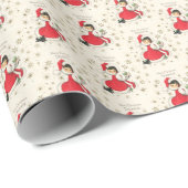 Retro-Weihnachtsmädchen Schneeflocken Geschenkpapier (Rolleneckpunkt)