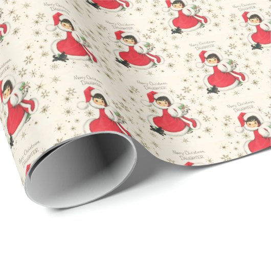 Retro-Weihnachtsmädchen Schneeflocken Geschenkpapier (Rolleneckpunkt)