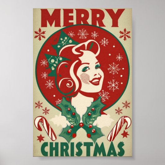 Retro Weihnachtsmädchen Traditionelles Design Poster (Vorne)