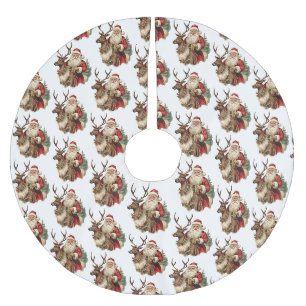 Retro-Weihnachtsmann auf einem Rentier-Muster Polyester Weihnachtsbaumdecke
