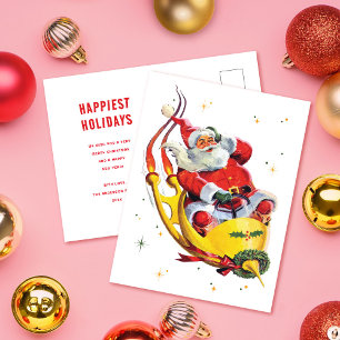 Retro Weihnachtsmann auf Rakete Nicht-Foto-Weihnac Postkarte