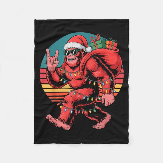 Retro Weihnachtsmann Bigfoot Weihnachten Lustig Sa Fleecedecke (Vorderseite)