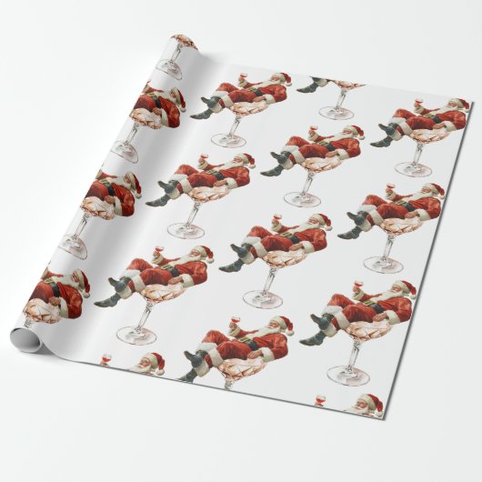 Retro Weihnachtsmann-Cocktail Weihnachten Geschenkpapier (Ungerollt)