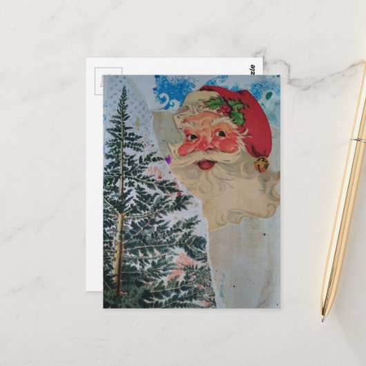 Retro-Weihnachtsmann-Collage Postkarte (Vorderseite/Rückseite Beispiel)