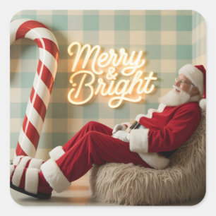 Retro Weihnachtsmann entspannt sich in einem flaus Quadratischer Aufkleber