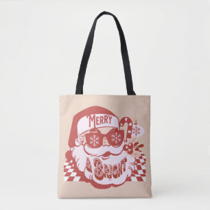 Retro Weihnachtsmann Frohe Weihnachten Pink Rot Tasche