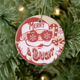 Retro Weihnachtsmann Frohe Weihnachten Rosa Rot    Keramik Ornament