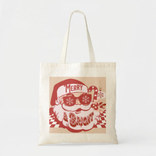 Retro Weihnachtsmann Frohe Weihnachten Rosa Rot Tragetasche