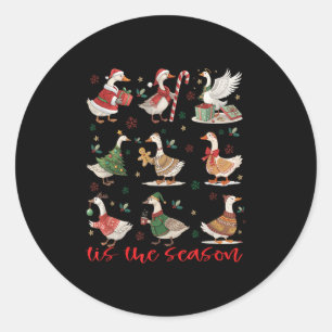 Retro Weihnachtsmann Gans Süß Frohe Weihnachten Es Runder Aufkleber